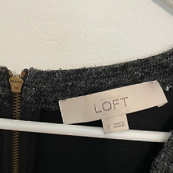 ANN TAYLOR LOFT Raglan Sleeve Colorblock Shift Dress Black Marled 3/4 Sleeve 12 - Picture 4 of 13